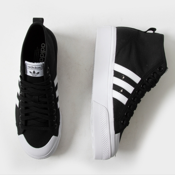 adidas gazelle silver green womens adidas Nizza Mid Platform High Top Sneaker in Core Black/White main image 0